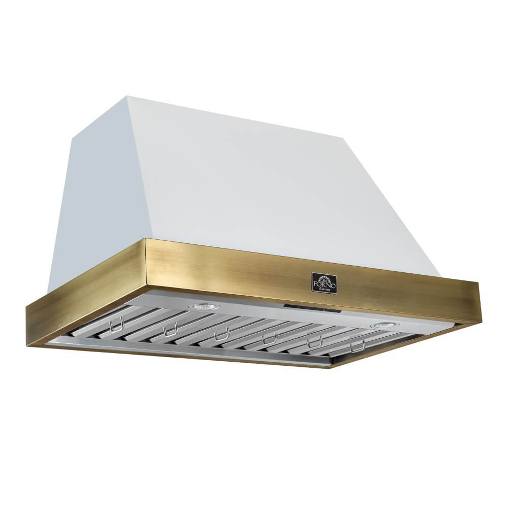 FORNO Vittorio 36" Wall Mount Range Hood in Black & Antique Brass Trim, 600 CFM with Baffle Filters & Remote Control - Image 2