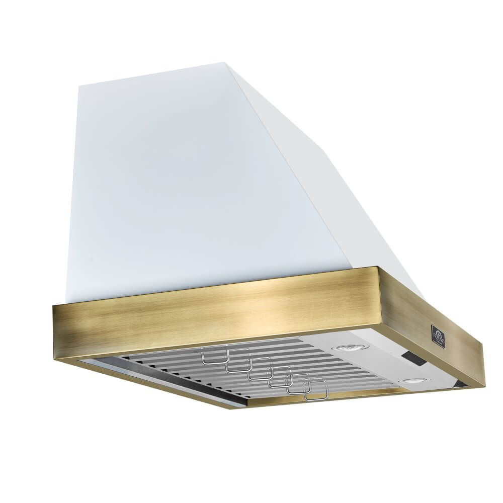 FORNO Vittorio 36" Wall Mount Range Hood in Black & Antique Brass Trim, 600 CFM with Baffle Filters & Remote Control - Image 3