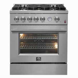 FORNO Giovanni 30-inch Gas Range Stainless Steel, 5 Burners 67,000 BTU, 4.32 cu.ft. Convection Oven