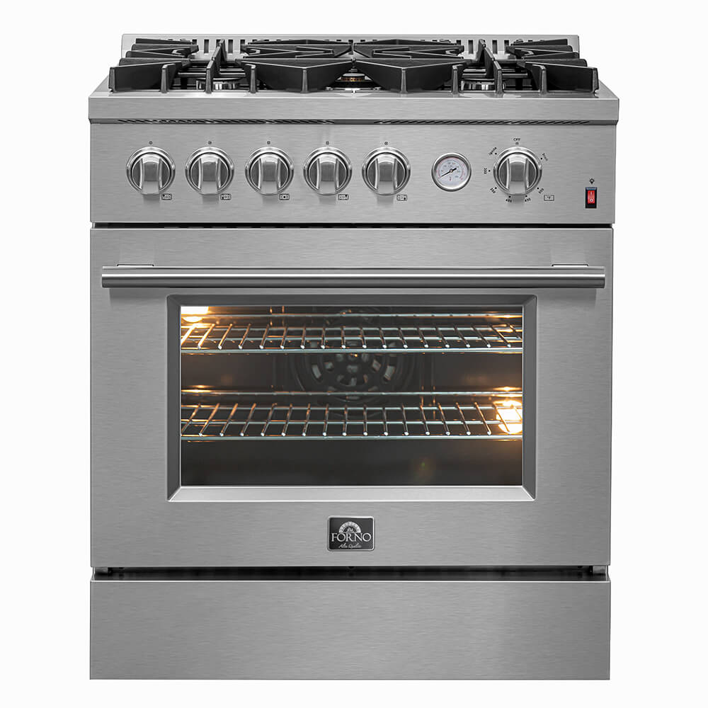 FORNO Giovanni 30-inch Gas Range Stainless Steel, 5 Burners 67,000 BTU, 4.32 cu.ft. Convection Oven