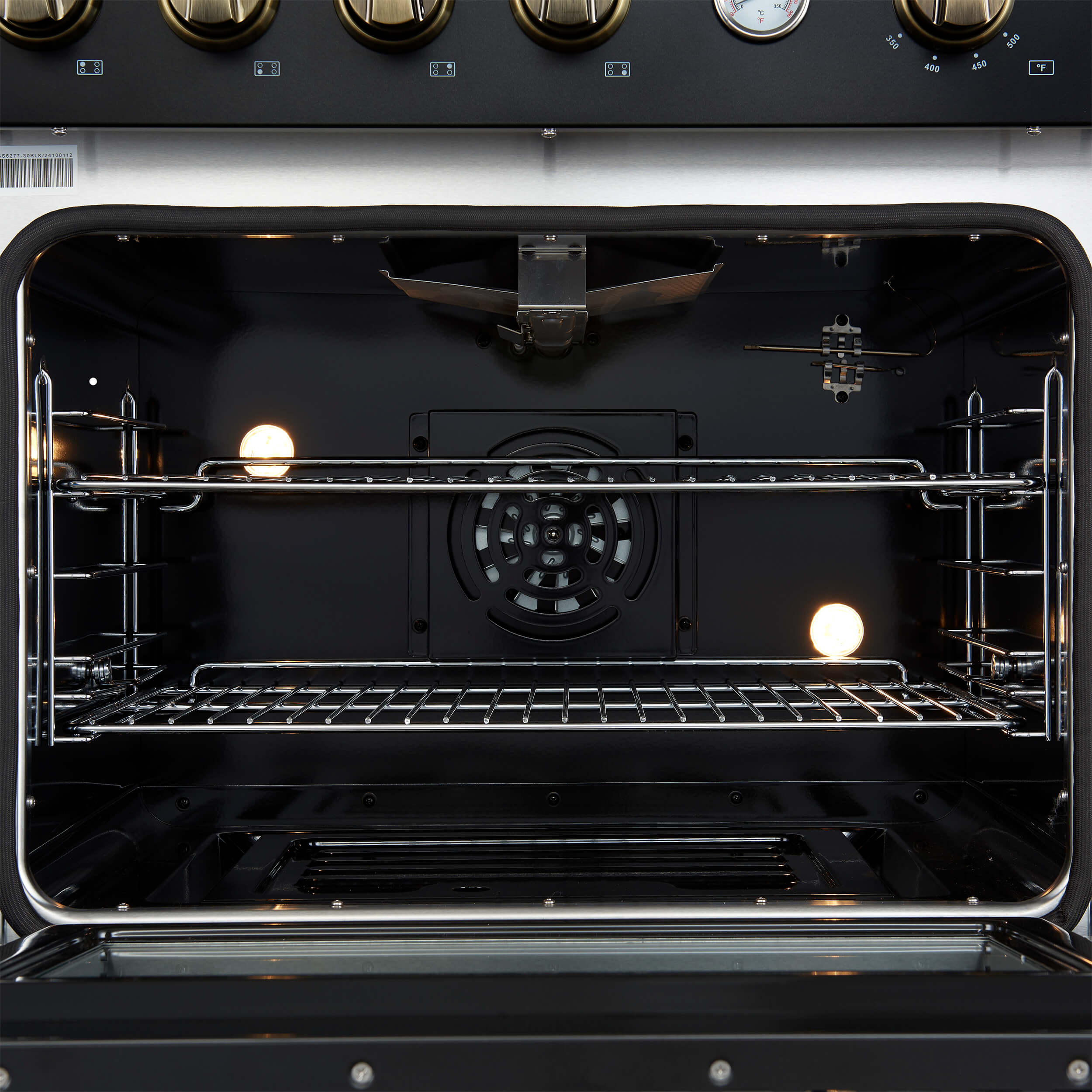 FORNO Marco 30-inch Gas Range Black & Antique Brass Design, 4 Burners 37,000 BTU, 4.32 cu.ft. Convection Oven with Built-In Temperature Gauge - Image 9