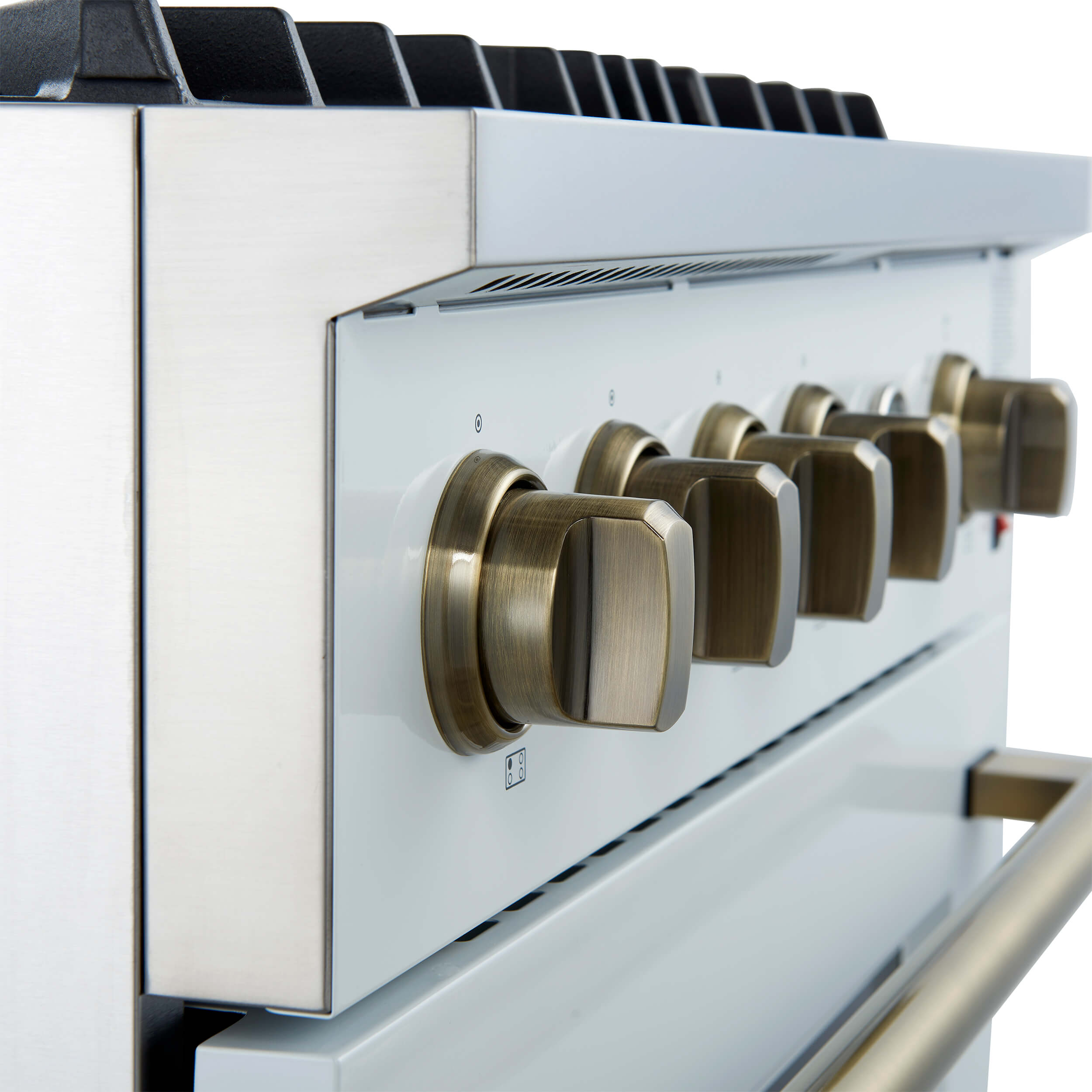 FORNO Marco 30-inch Gas Range Black & Antique Brass Design, 4 Burners 37,000 BTU, 4.32 cu.ft. Convection Oven with Built-In Temperature Gauge - Image 4