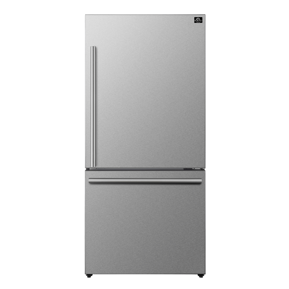 FORNO 31" Milano Espresso Bottom Freezer Right Swing Door Refrigerator in Stainless Steel, 17.2 cu. ft.