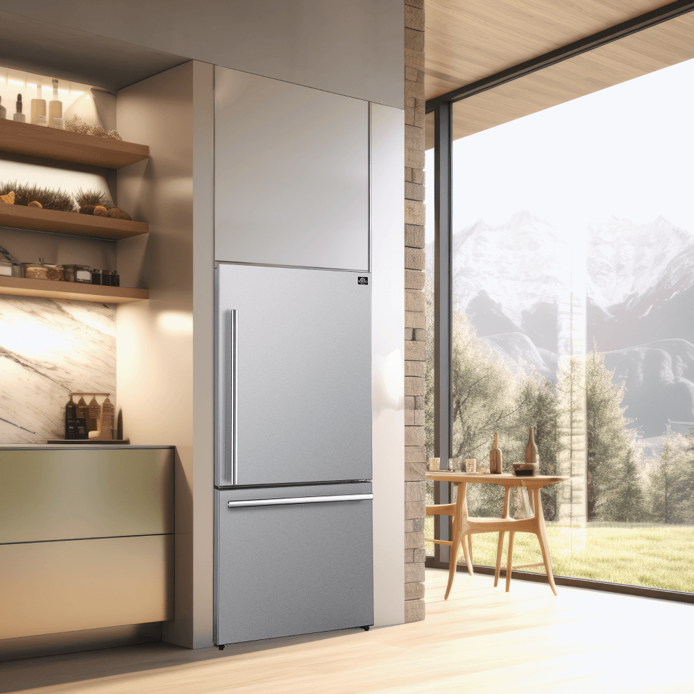 FORNO 31" Milano Espresso Bottom Freezer Right Swing Door Refrigerator in Stainless Steel, 17.2 cu. ft. - Image 4
