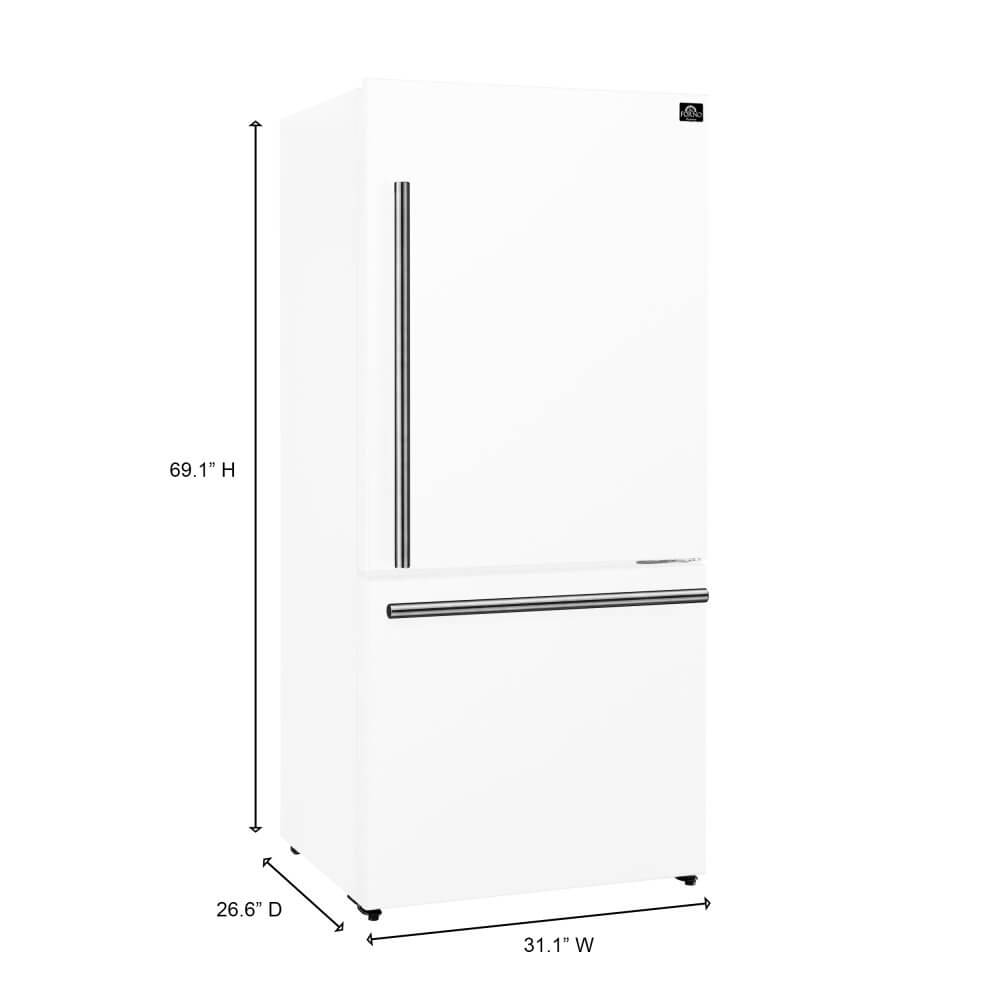 FORNO 31" Milano Espresso Bottom Freezer Right Swing Door Refrigerator in White, 17.2 cu. ft. Additionnal Antique Brass Handles Included - Image 7