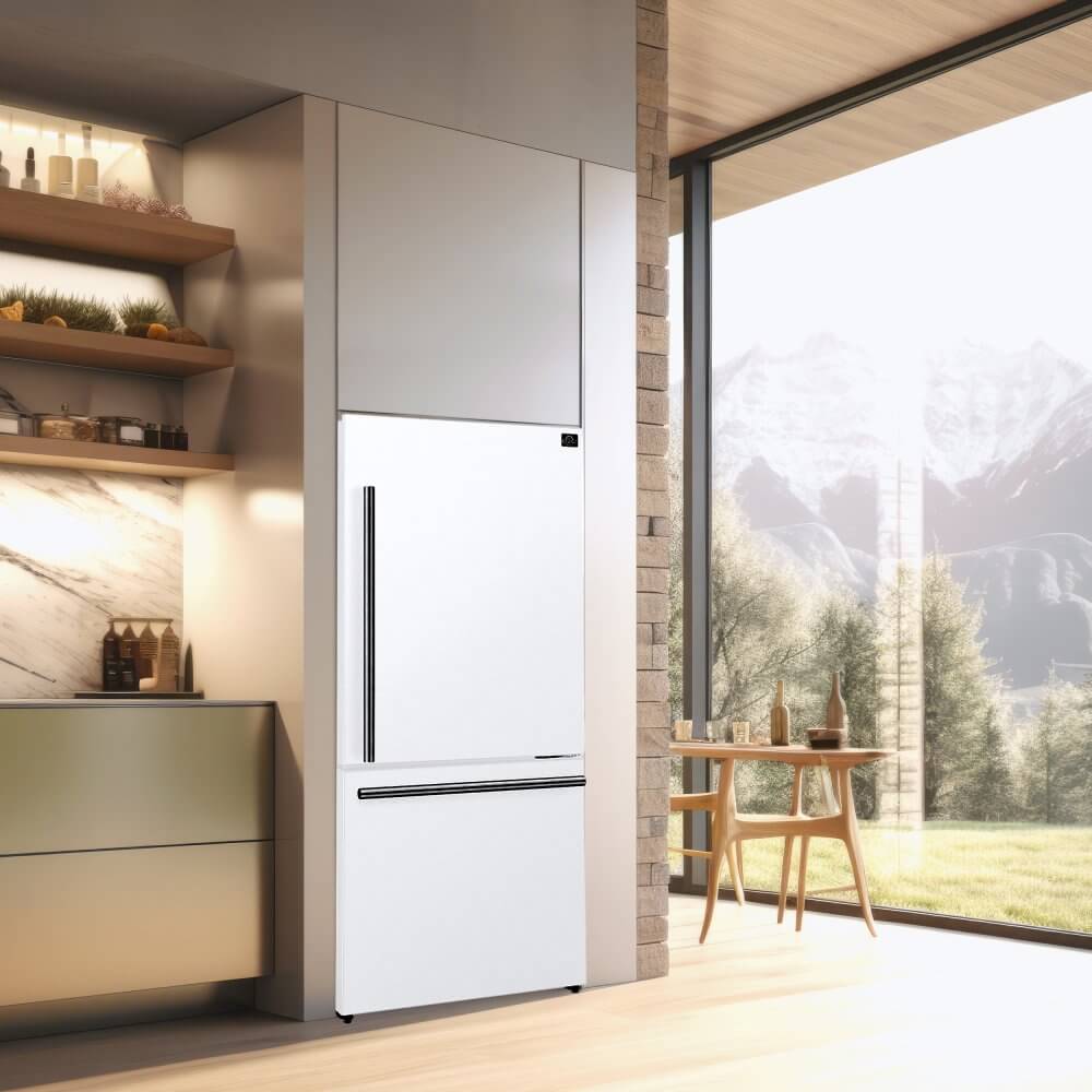 FORNO 31" Milano Espresso Bottom Freezer Right Swing Door Refrigerator in White, 17.2 cu. ft. Additionnal Antique Brass Handles Included - Image 6