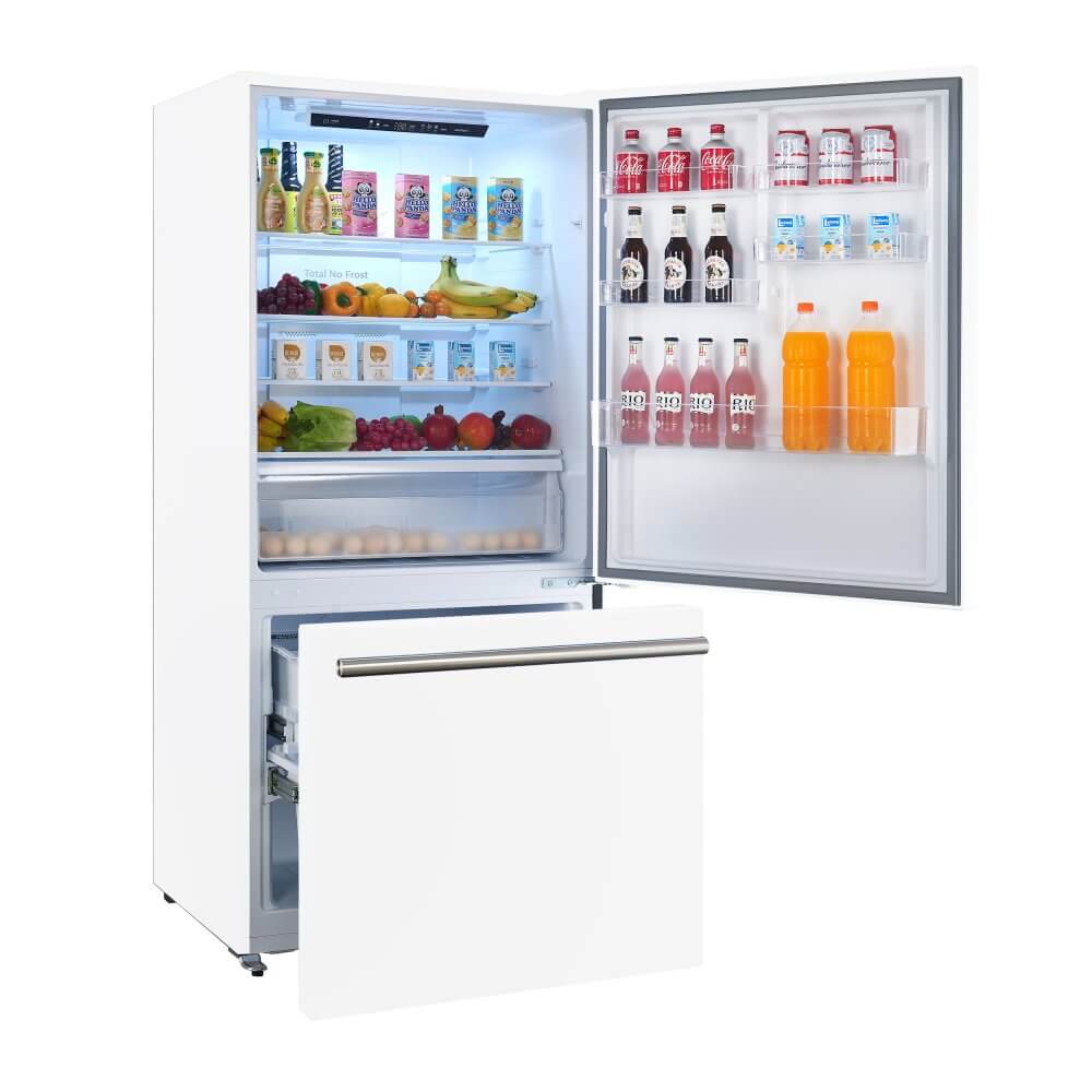 FORNO 31" Milano Espresso Bottom Freezer Right Swing Door Refrigerator in White, 17.2 cu. ft. Additionnal Antique Brass Handles Included - Image 3