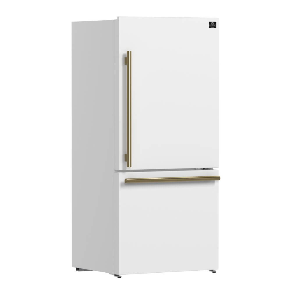 FORNO 31" Milano Espresso Bottom Freezer Right Swing Door Refrigerator in White, 17.2 cu. ft. Additionnal Antique Brass Handles Included - Image 14