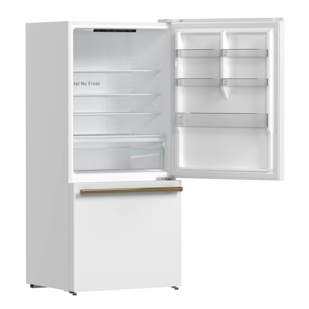 FORNO 31" Milano Espresso Bottom Freezer Right Swing Door Refrigerator in White, 17.2 cu. ft. Additionnal Antique Brass Handles Included - Image 2