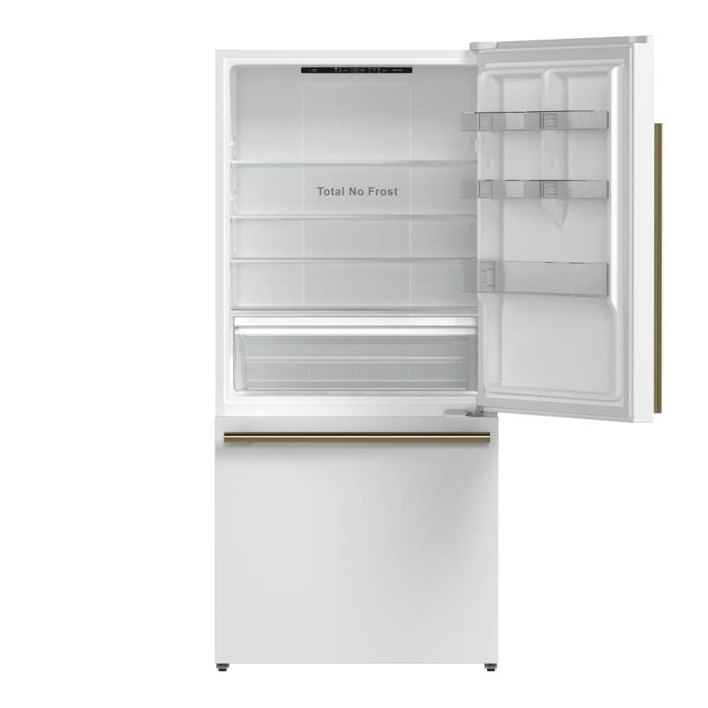 FORNO 31" Milano Espresso Bottom Freezer Right Swing Door Refrigerator in White, 17.2 cu. ft. Additionnal Antique Brass Handles Included - Image 5