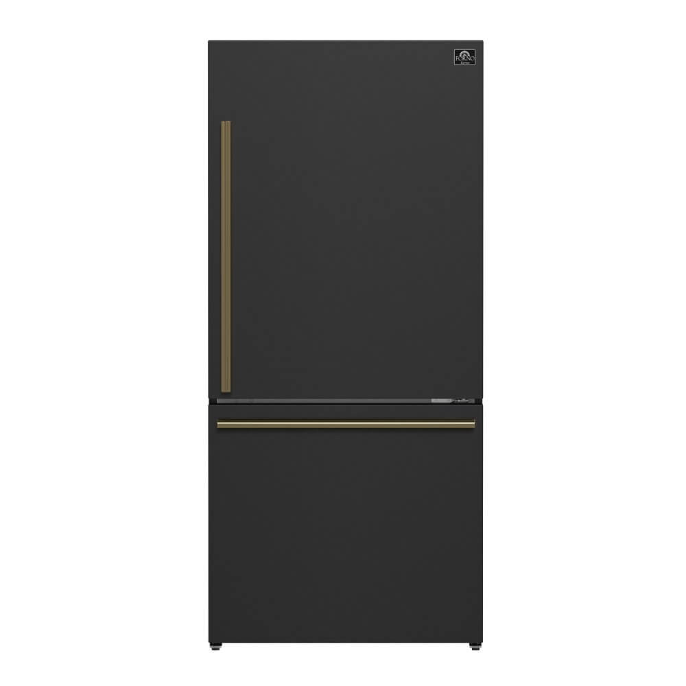 FORNO 31" Milano Espresso Bottom Freezer Right Swing Door Refrigerator in Black, 17.2 cu. ft. Additionnal Antique Brass Handles Included - Image 2