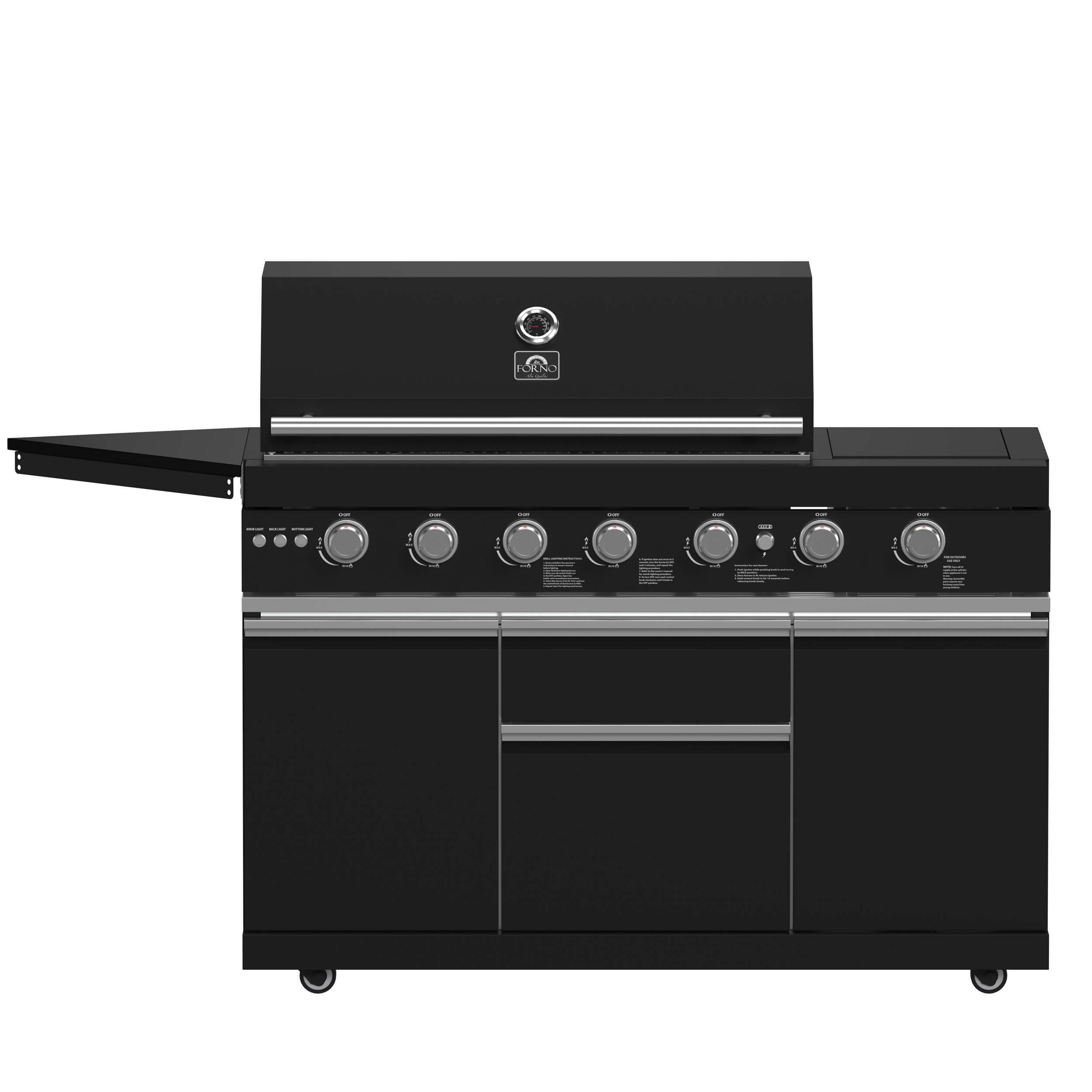 FORNO All'Aperto 87,600 BTU BBQ with 4 Stainless-Steel Burners with Infrared Burners & Side Burner, Sink Module with Black Sintered Stone Countertops, Gaz Pizza Oven, Bar & Beverage Center - Image 14