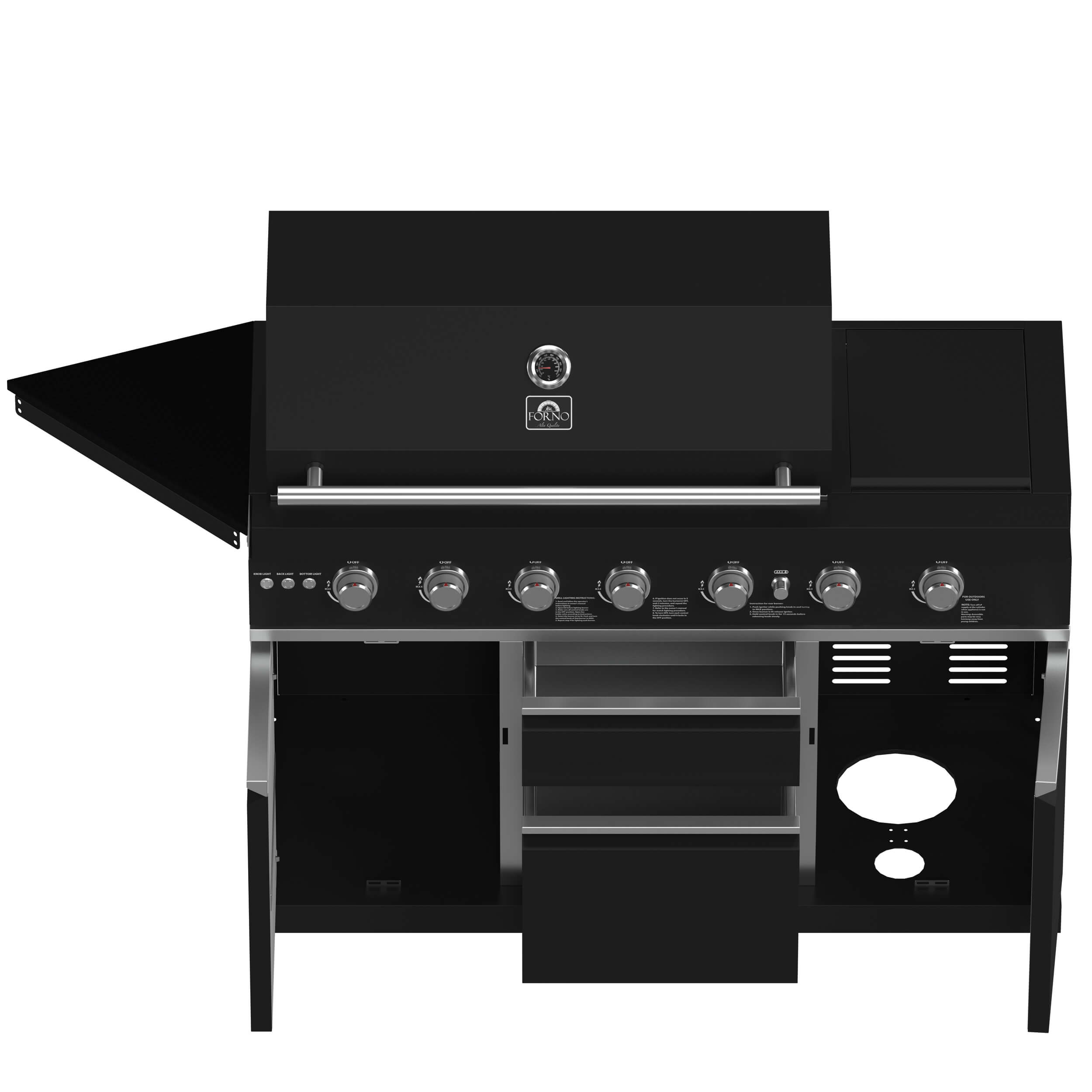 FORNO All'Aperto 87,600 BTU BBQ with 4 Stainless-Steel Burners with Infrared Burners & Side Burner, Sink Module with Black Sintered Stone Countertops, Gaz Pizza Oven, Bar & Beverage Center - Image 16
