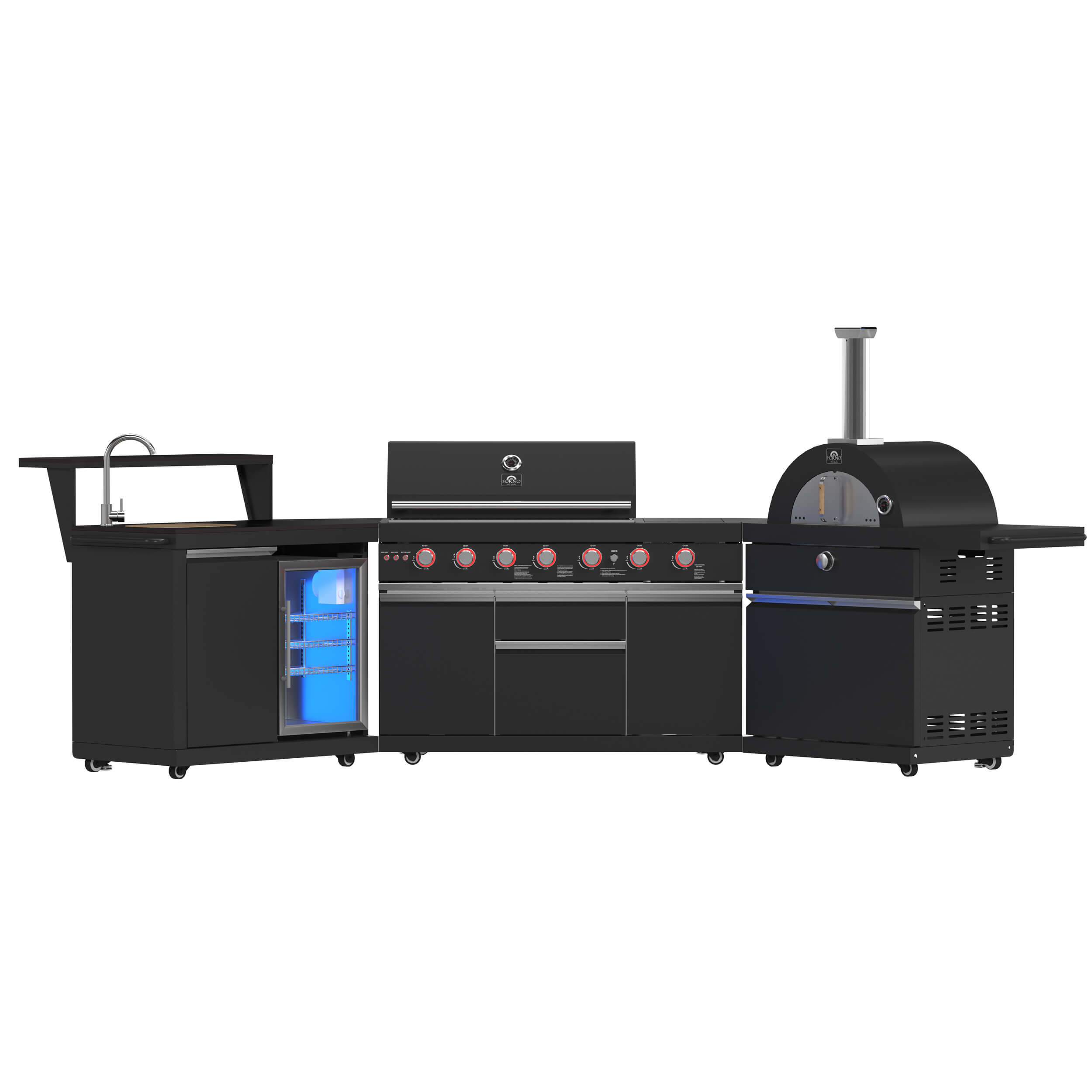 FORNO All'Aperto 87,600 BTU BBQ with 4 Stainless-Steel Burners with Infrared Burners & Side Burner, Sink Module with Black Sintered Stone Countertops, Gaz Pizza Oven, Bar & Beverage Center - Image 4