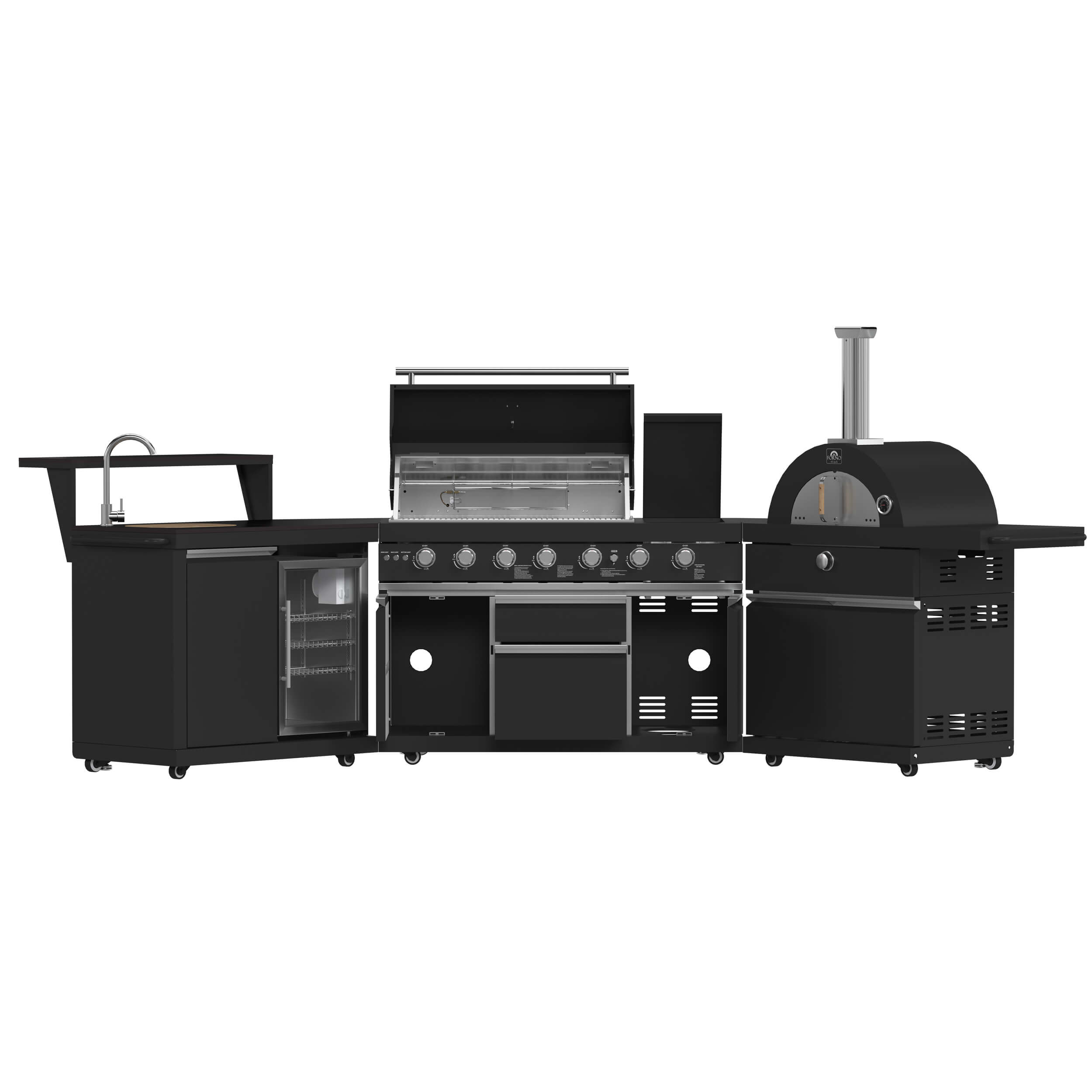 FORNO All'Aperto 87,600 BTU BBQ with 4 Stainless-Steel Burners with Infrared Burners & Side Burner, Sink Module with Black Sintered Stone Countertops, Gaz Pizza Oven, Bar & Beverage Center - Image 5