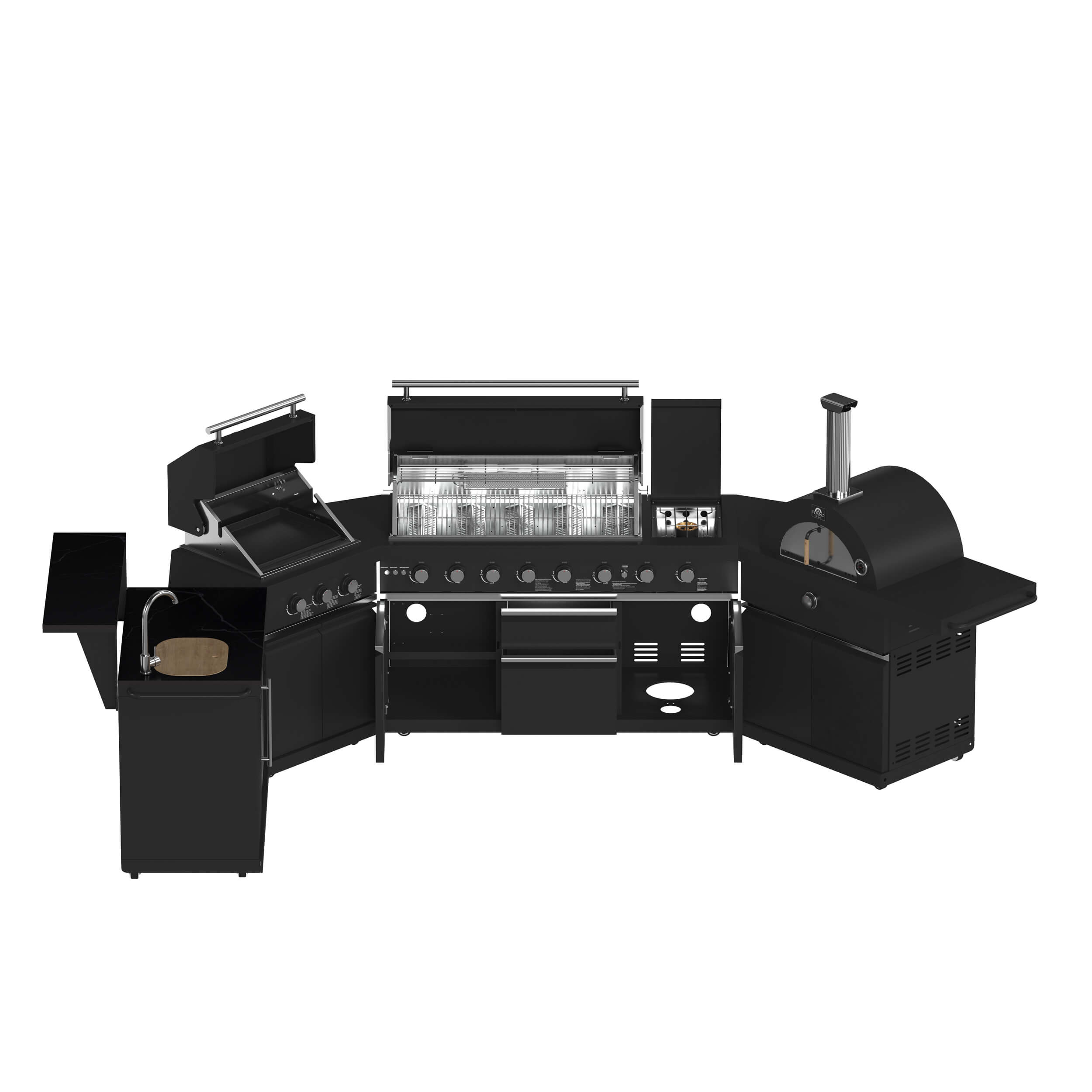 FORNO All'Aperto 99,600 BTU BBQ with 5 Stainless-Steel Burners with Infrared Burners & Side Burner, Sink Module with Black Sintered Stone Countertops, Plancha, Gas Pizza Oven, Bar & Beverage Center - Image 3