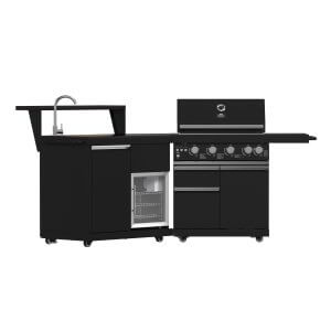 FORNO All'Aperto 62,600 BTU BBQ with 3 Stainless-Steel Burners & Infrared Burners & Sink Module with Black Sintered Stone Countertops, Bar & Beverage Center