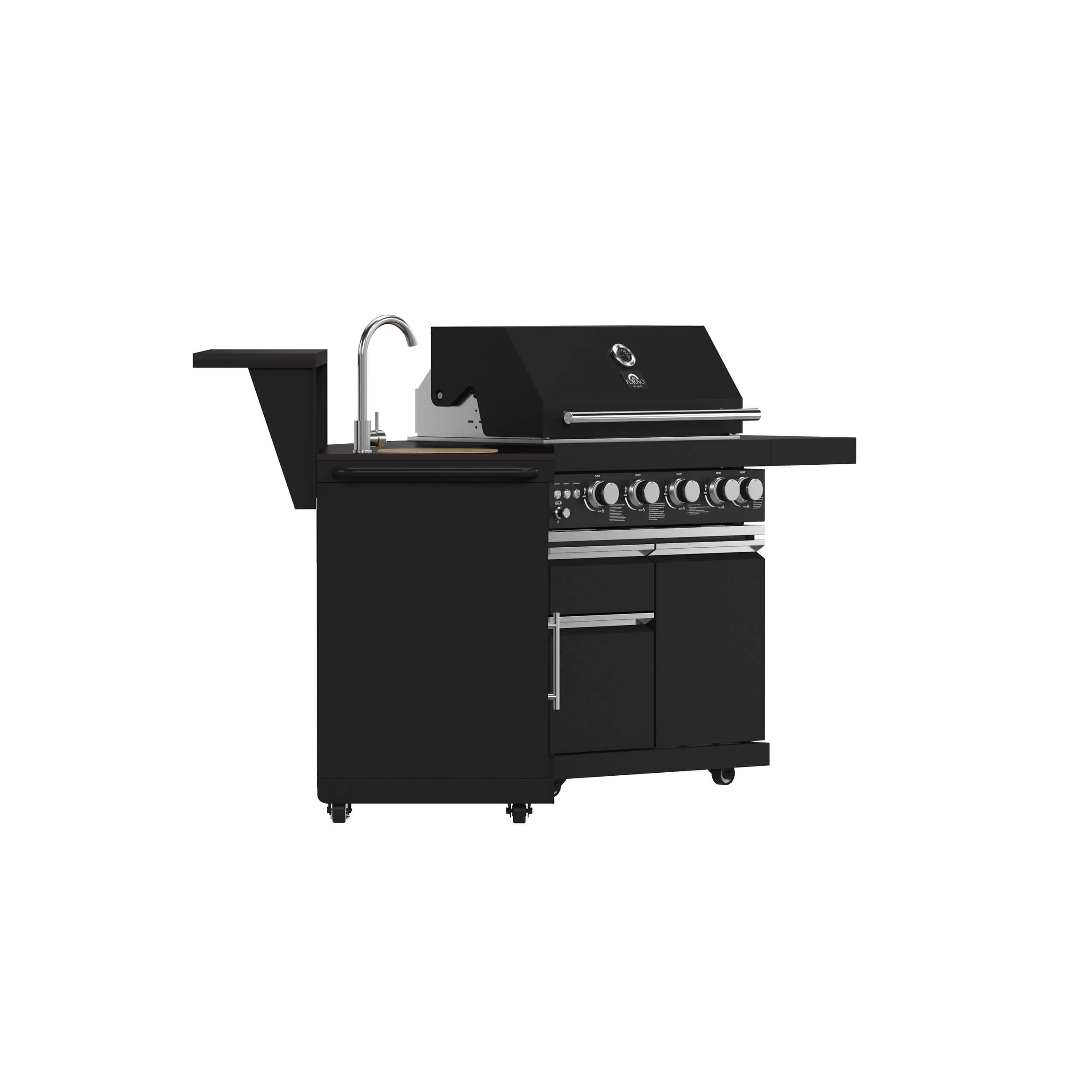 FORNO All'Aperto 62,600 BTU BBQ with 3 Stainless-Steel Burners & Infrared Burners & Sink Module with Black Sintered Stone Countertops, Bar & Beverage Center - Image 8