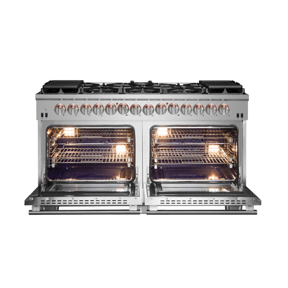 FORNO Capriasca 60" Dual Fuel Range Stainless Steel, 10 Burners, 8.54 cu.ft. True Convection Double Ovens - Image 2