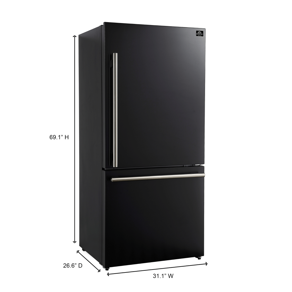 FORNO 31" Milano Espresso Bottom Freezer Right Swing Door Refrigerator in Black, 17.2 cu. ft. Additionnal Antique Brass Handles Included - Image 14