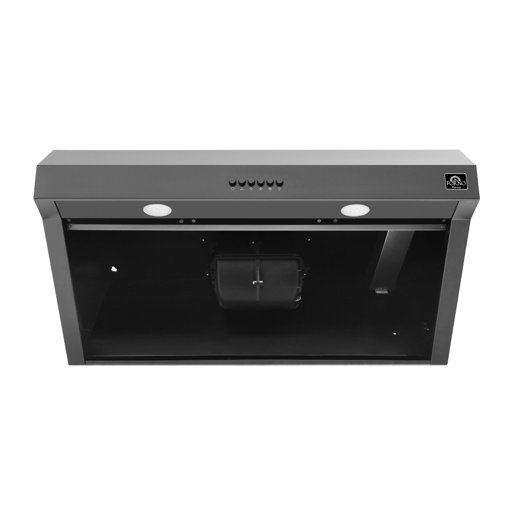 FORNO Bari Espresso 30" Under Cabinet in Black Range Hood, with additional Brass Filter Handles - Image 3