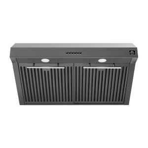 FORNO Bari Espresso 30" Under Cabinet in Black Range Hood, with additional Brass Filter Handles