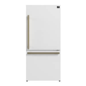 FORNO 31" Milano Espresso Bottom Freezer Right Swing Door Refrigerator in White, 17.2 cu. ft. Additionnal Antique Brass Handles Included