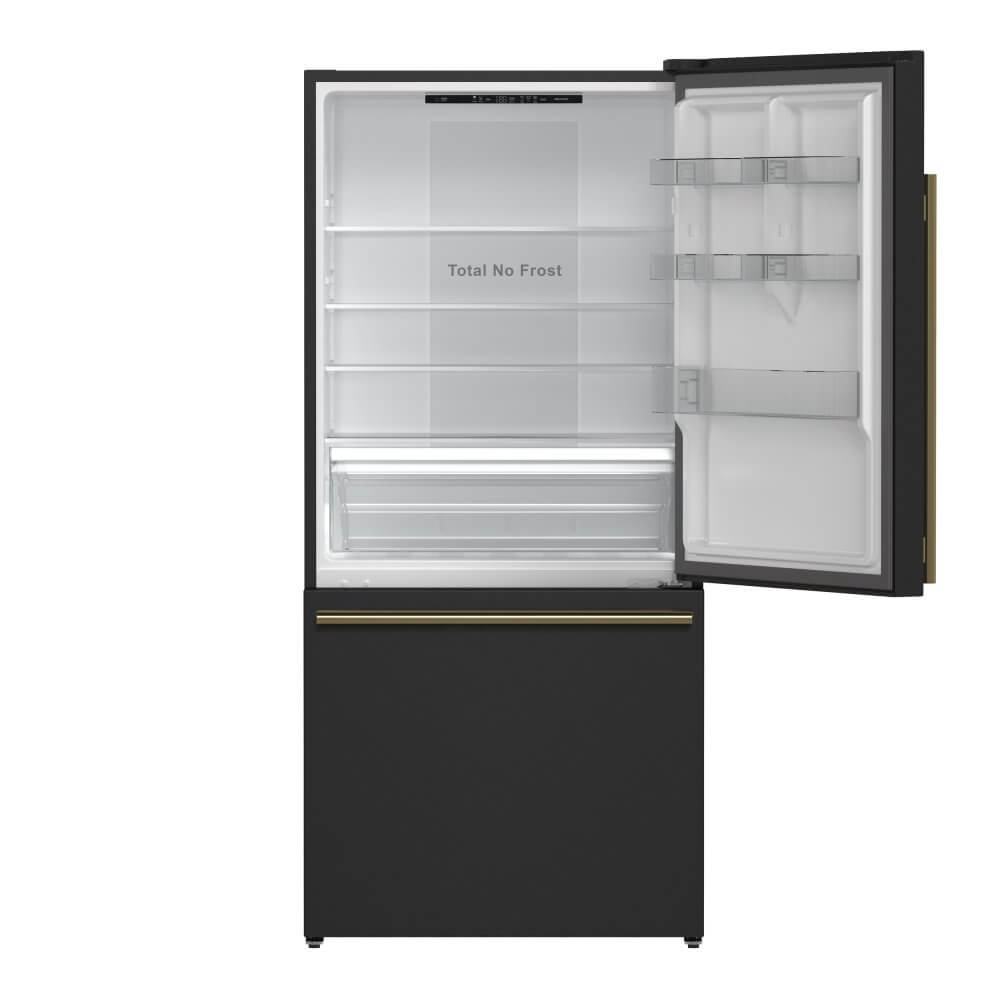 FORNO 31" Milano Espresso Bottom Freezer Right Swing Door Refrigerator in Black, 17.2 cu. ft. Additionnal Antique Brass Handles Included - Image 3