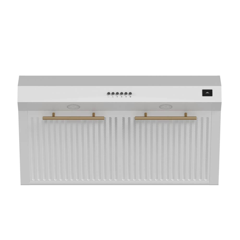 FORNO Bari Espresso 30" Under Cabinet in White 400CFM Range Hood, with additional Brass Filter Handles