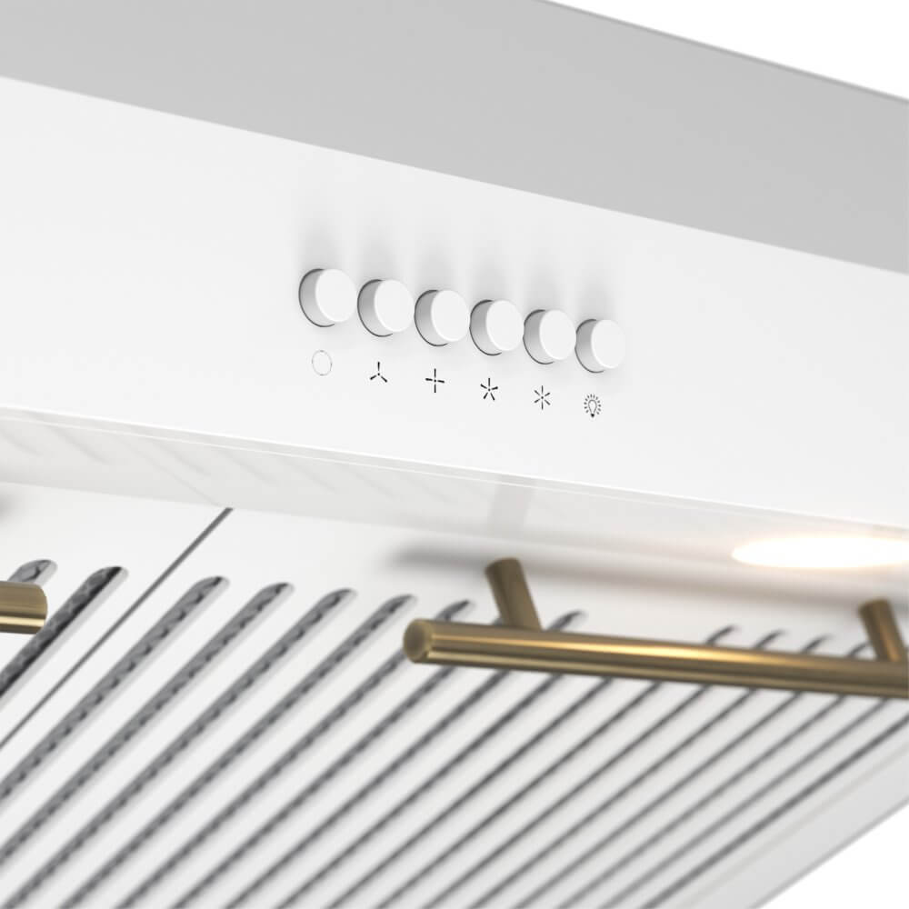 FORNO Bari Espresso 30" Under Cabinet in White 400CFM Range Hood, with additional Brass Filter Handles - Image 4