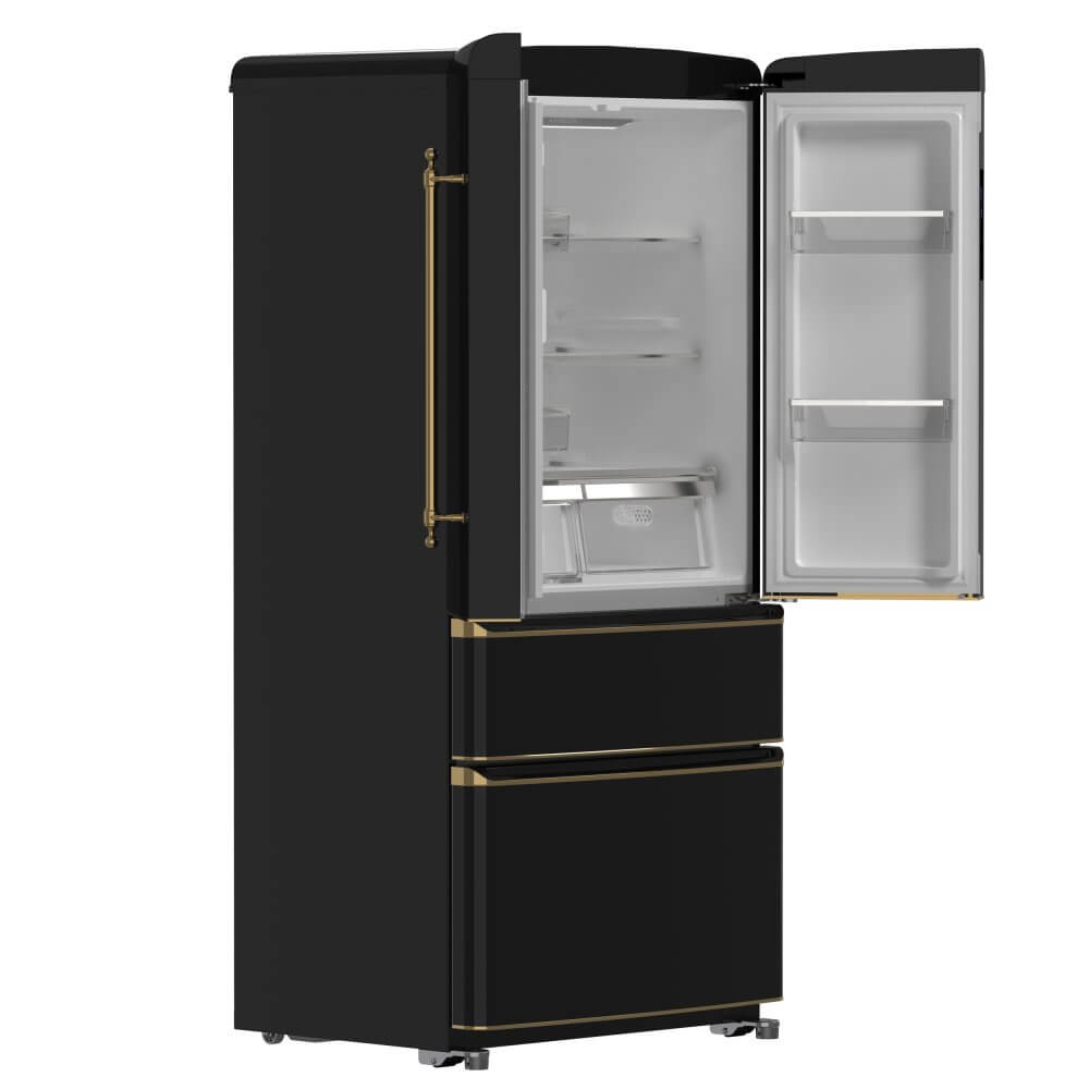 FORNO Luigi 18 cu.ft. French Door Refrigerator Black, Antique Brass Handles - Image 7