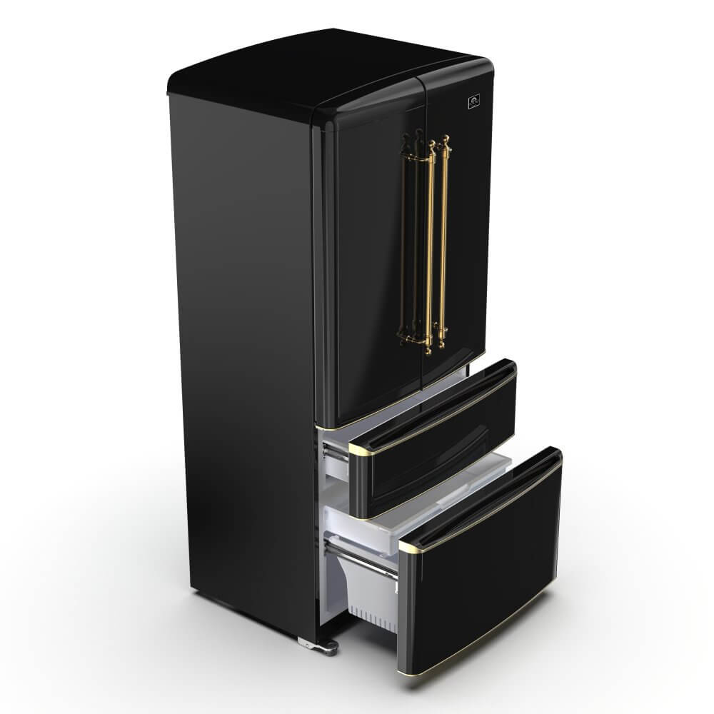 FORNO Luigi 18 cu.ft. French Door Refrigerator Black, Antique Brass Handles - Image 3