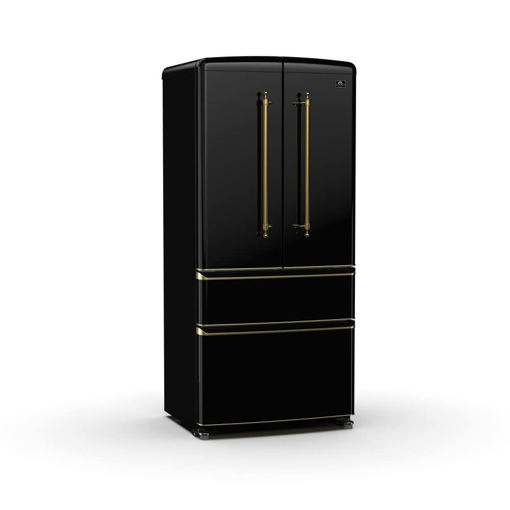 FORNO Luigi 18 cu.ft. French Door Refrigerator Black, Antique Brass Handles - Image 2
