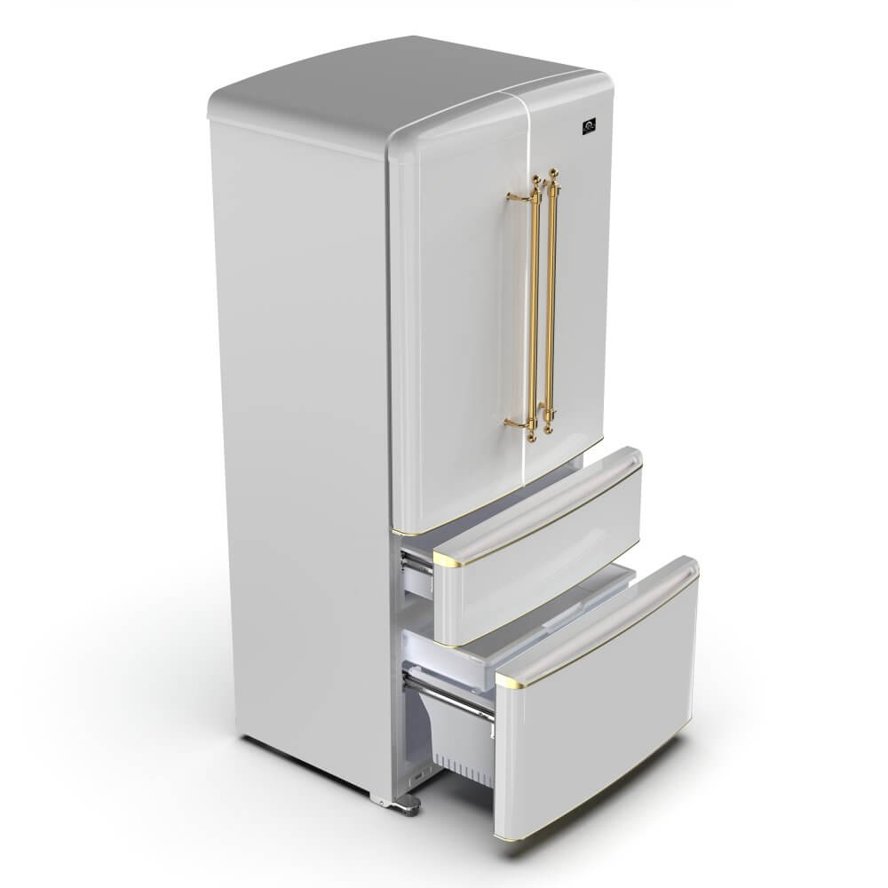 FORNO Luigi 18 cu.ft. French Door Refrigerator White, Antique Brass Handles - Image 3