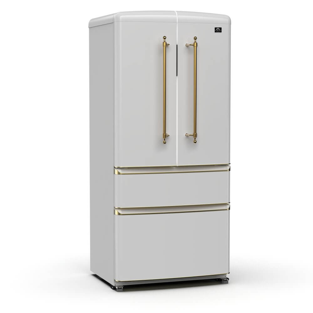 FORNO Luigi 18 cu.ft. French Door Refrigerator White, Antique Brass Handles - Image 4