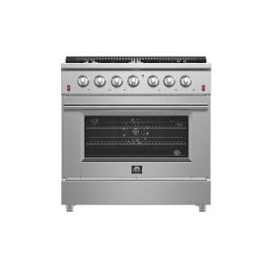 FORNO Galiano 36-inch Gas Range Stainless Steel, 6 Burners, 83,000 BTU, 5.36 cu.ft. Convection Oven