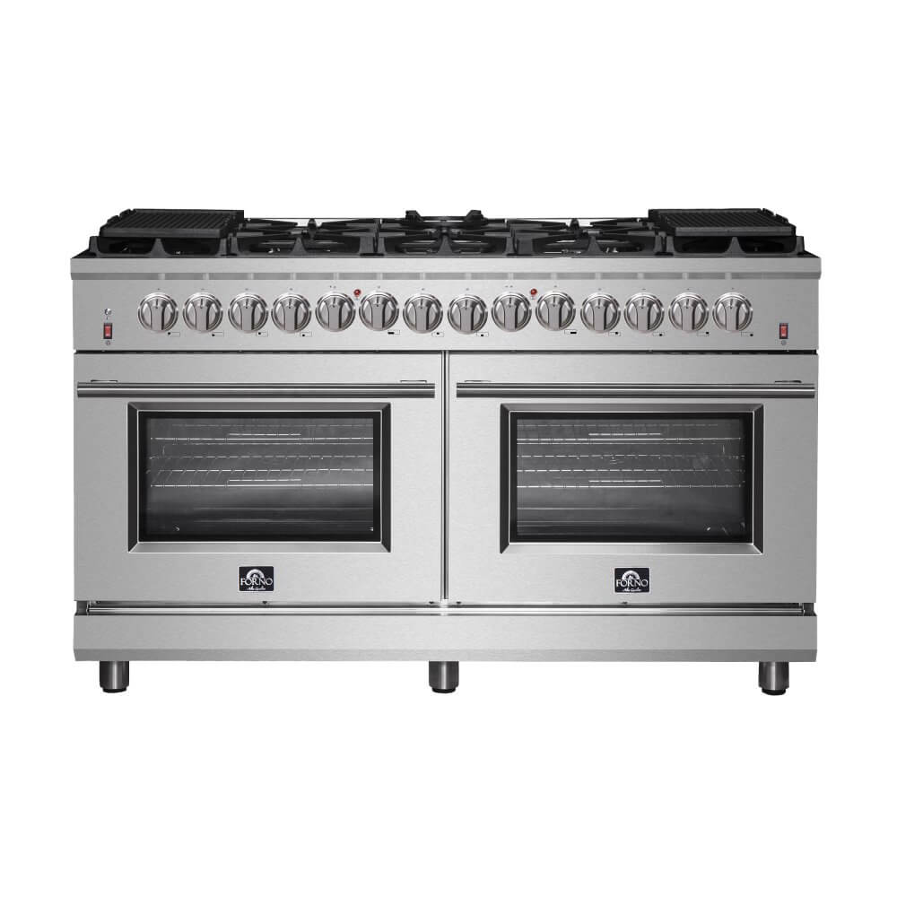 Forno Massimo 60-inch Dual Fuel Range Stainless Steel, 8.64 cu.ft. True Convection Double Ovens