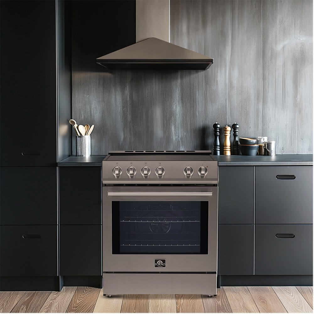 FORNO Leonardo Espresso 30-inch Slide-In Electric Range in Stainless-Steel, 4 Elements, 7,100 Watts, 5.0 cu.ft. Oven with Convection Fan - Image 6