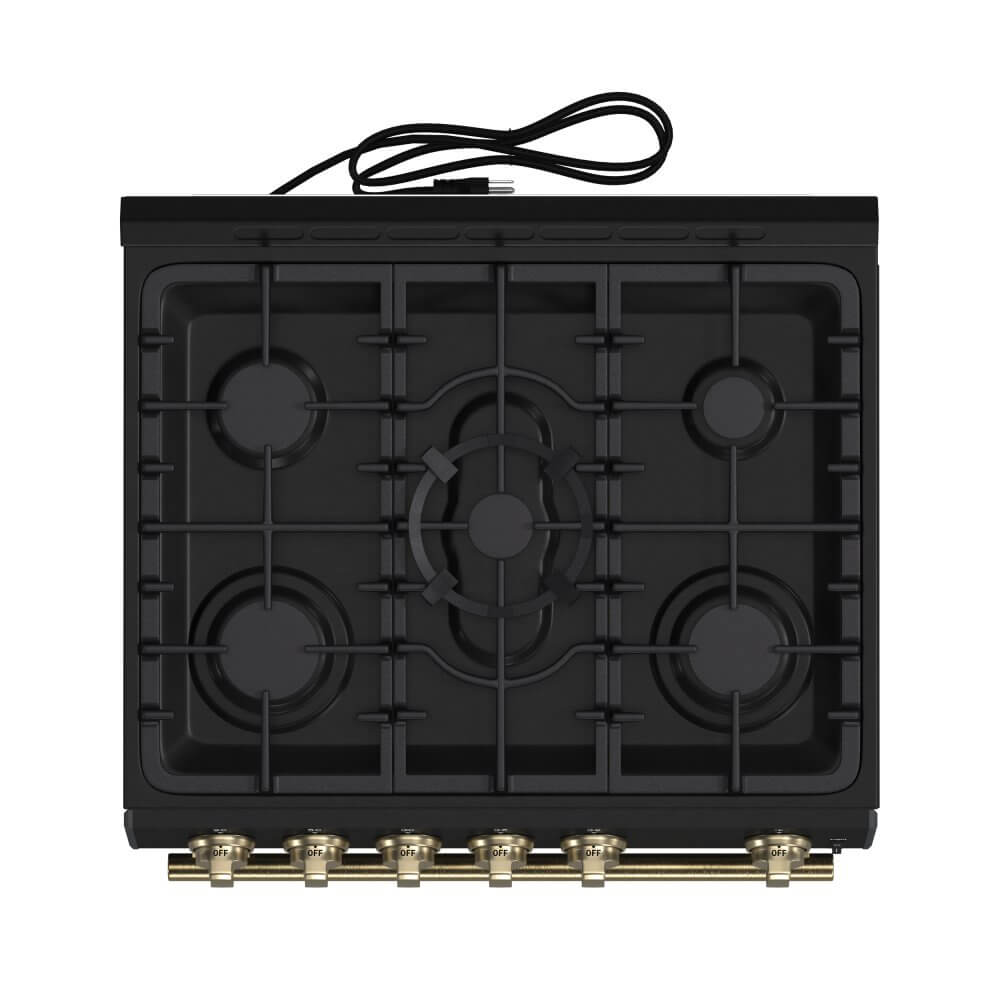 FORNO Leonardo Espresso 30" Black Gas Range, 5 cu.ft. Convection Oven, 5 Sealed Burners 39 500 BTU & Wok Ring - Image 5