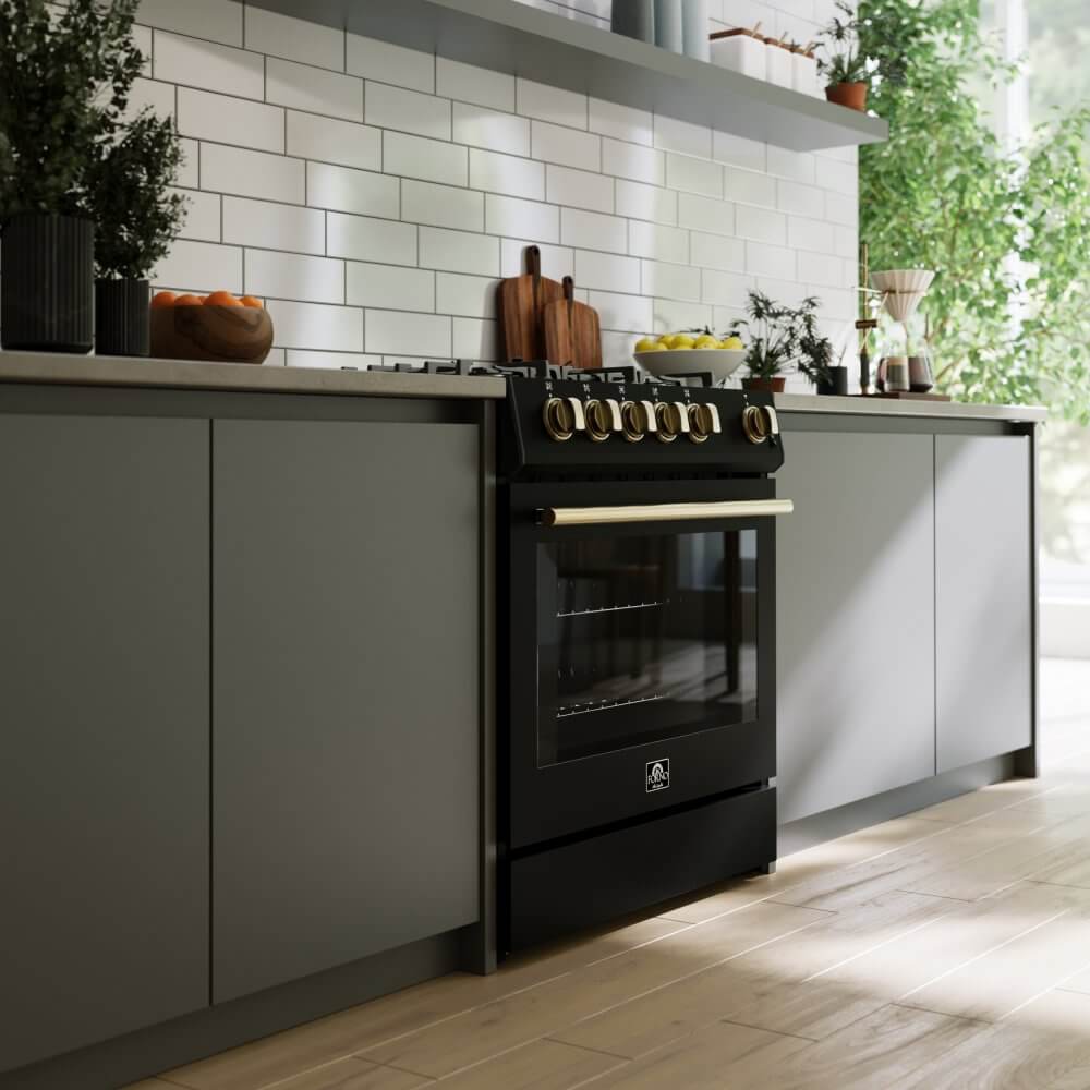 FORNO Leonardo Espresso 30" Black Gas Range, 5 cu.ft. Convection Oven, 5 Sealed Burners 39 500 BTU & Wok Ring - Image 6
