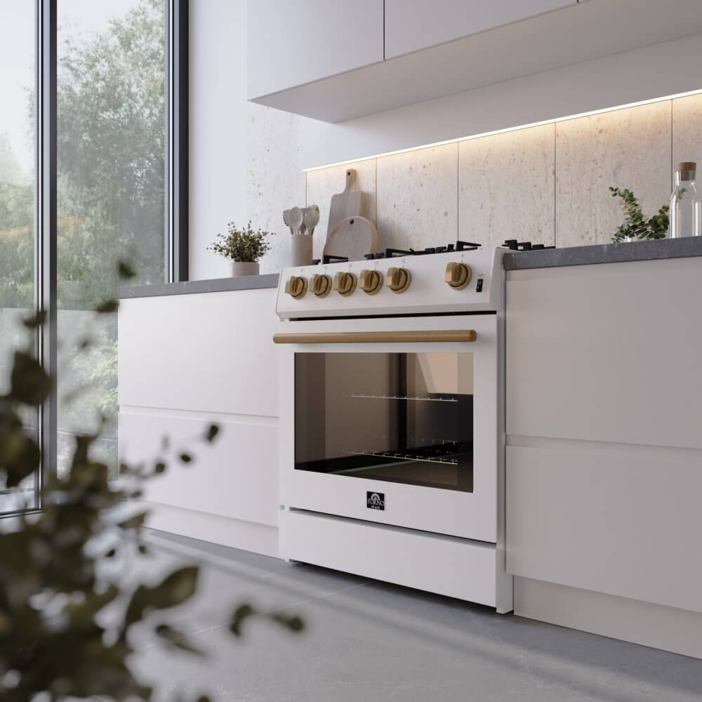 FORNO Leonardo Espresso 30" White Gas Range, 5 cu.ft. Convection Oven, 5 Sealed Burners 39 500 BTU & Wok Ring - Image 5