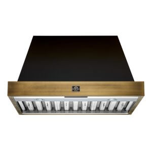 FORNO Vittorio 36" Wall Mount Range Hood in Black & Antique Brass Trim, 600 CFM with Baffle Filters & Remote Control