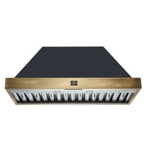 FORNO Vittorio 48" Wall Mount Range Hood in Black & Antique Brass Trim, 600 CFM with Baffle Filters & Remote Control