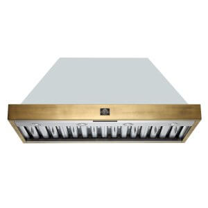FORNO Vittorio 48" Wall Mount Range Hood in Black & Antique Brass Trim, 600 CFM with Baffle Filters & Remote Control