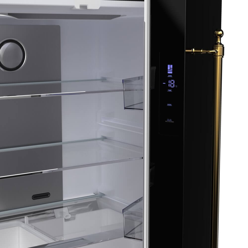 FORNO Luigi 18 cu.ft. French Door Refrigerator Black, Antique Brass Handles - Image 6