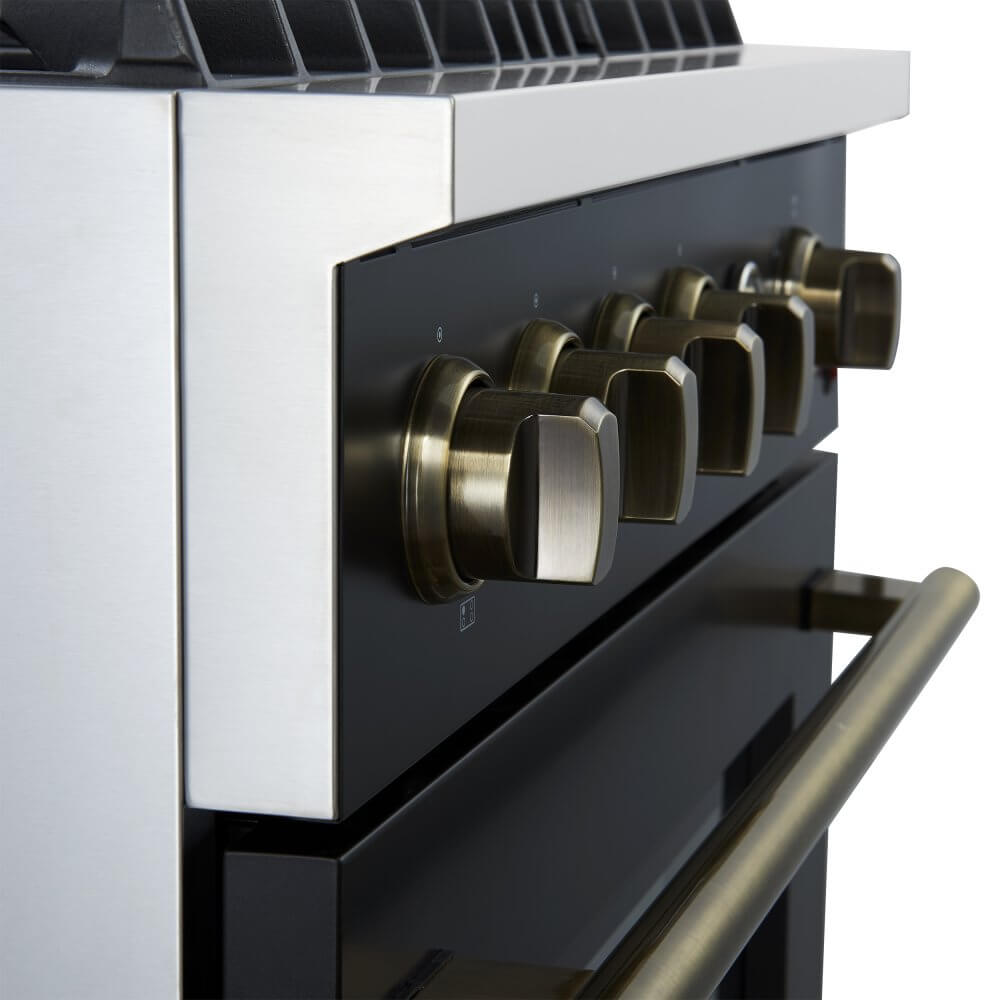 FORNO Marco 30-inch Gas Range Black & Antique Brass Design, 4 Burners 37,000 BTU, 4.32 cu.ft. Convection Oven with Built-In Temperature Gauge - Image 4