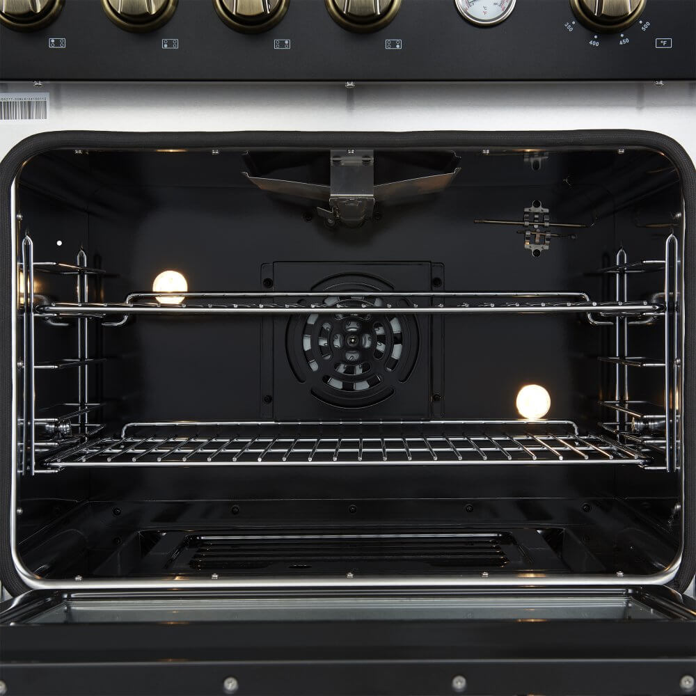 FORNO Marco 30-inch Gas Range Black & Antique Brass Design, 4 Burners 37,000 BTU, 4.32 cu.ft. Convection Oven with Built-In Temperature Gauge - Image 9