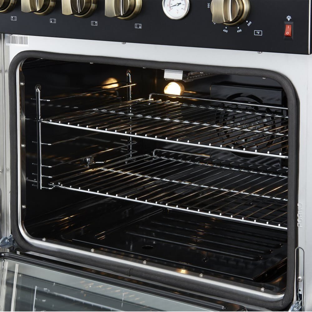 FORNO Marco 30-inch Gas Range Black & Antique Brass Design, 4 Burners 37,000 BTU, 4.32 cu.ft. Convection Oven with Built-In Temperature Gauge - Image 10