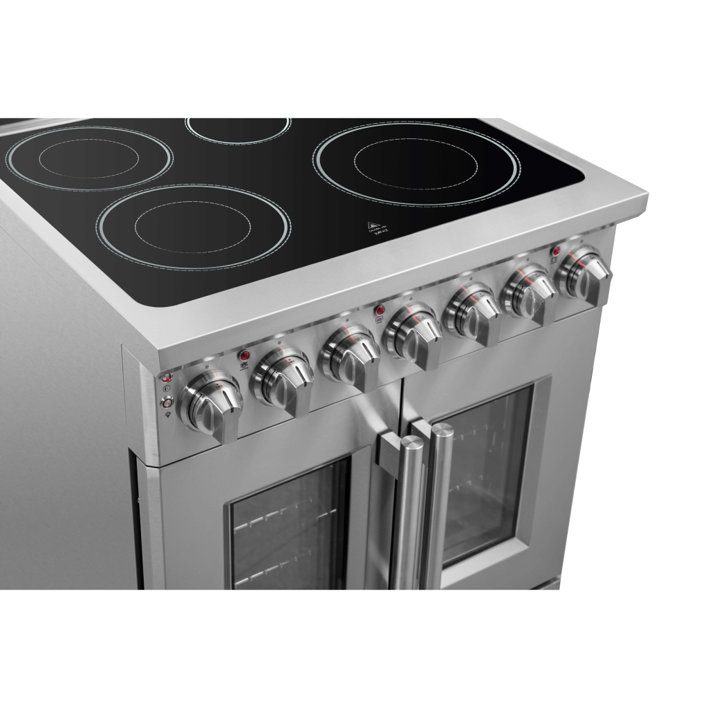 FFSEL16955 30 FORNO Massimo Freestandin French Door Electric Range Knob Top View