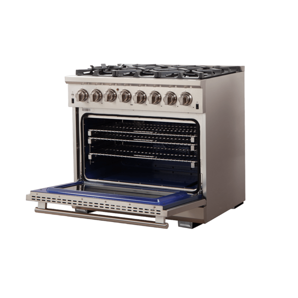 FFSGS6187 36 Capriasca Titanium Professional Freestanding Dual Fuel Range Angle Open